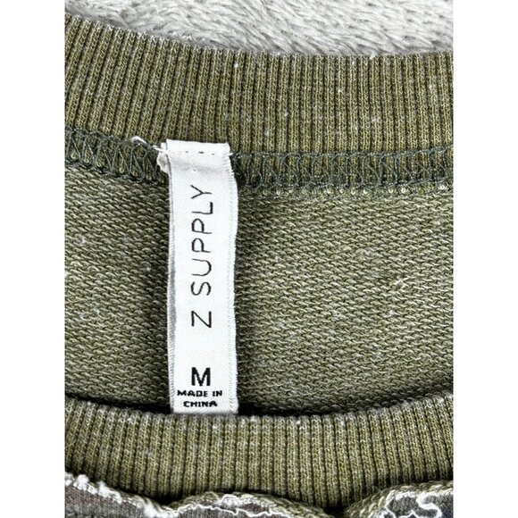 Z Supply Camo Sweater M Long Sleeve Crew Neck Distressed Hem Weekender Boho Slit - Picture 3 of 11